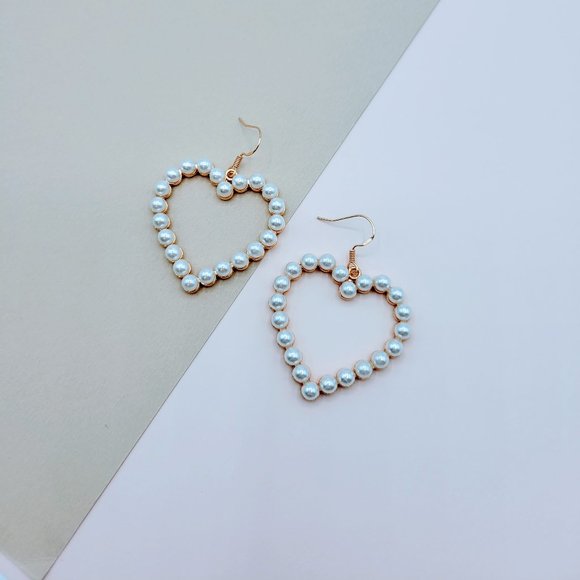 5 for $25 Faux Pearl Decorated Heart Earrings - Picture 3 of 5